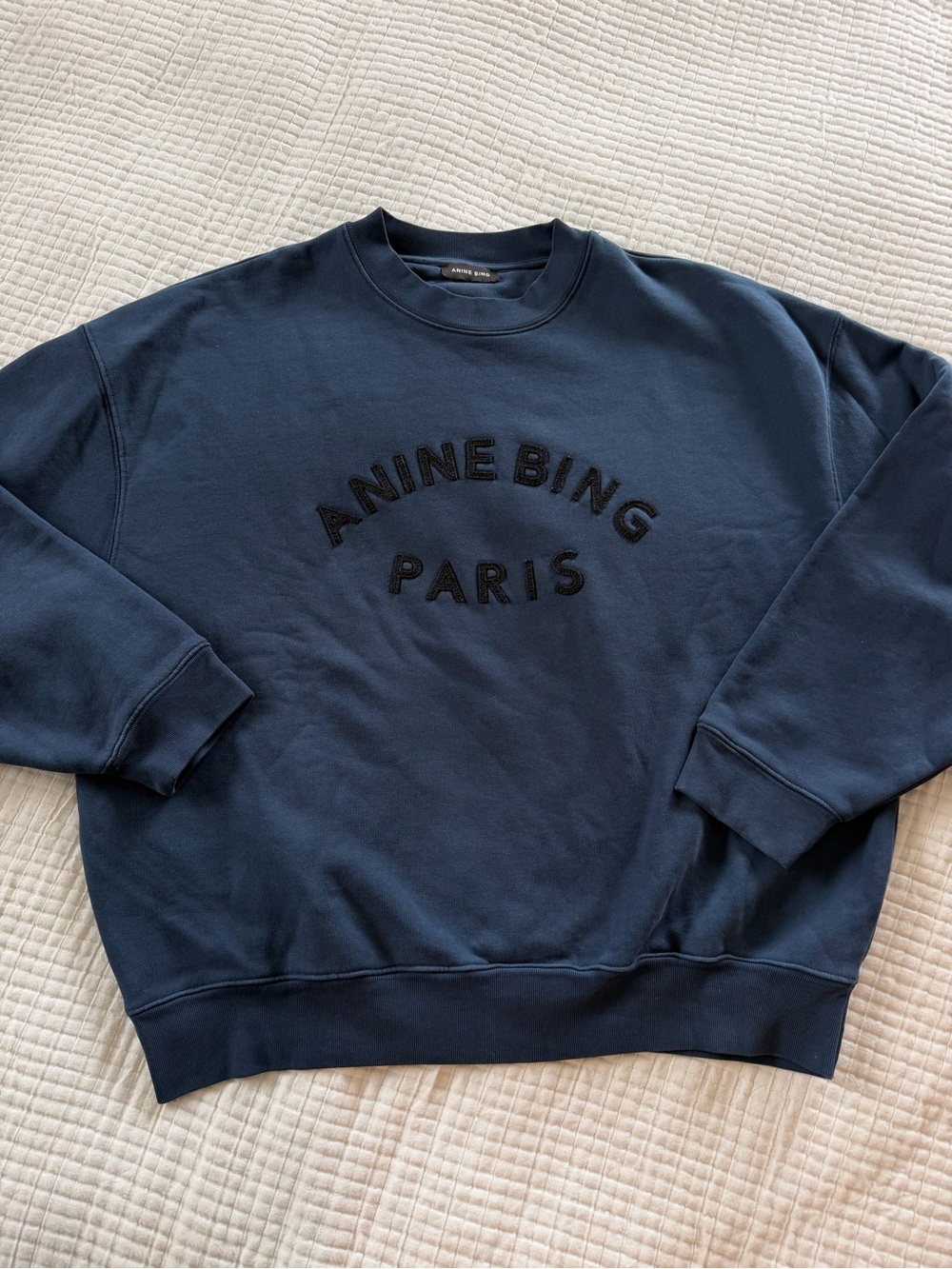 Anine Bing Men's Navy Crewneck Sweatshirt with Black Logo NWOT